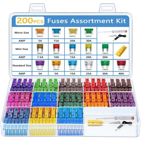 200 Pcs Car Fuse (40pcs Micro 80 Mini 80 Standard) 3A 5A 7.5A 10A 15A 20A 25A 30A 40A Car Truck RV Boat (1/5)