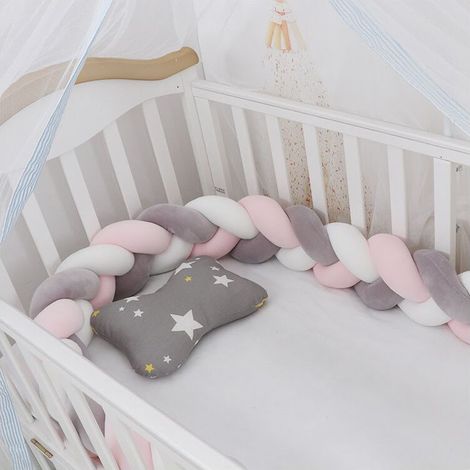 Promotion Tour de lit bébé—1.5M Tour De Lit Coussin Serpent Coussin Tresse Pare-Chocs Velours Protection Bebe Cloture En Tissu Anti-Collision,100cm (Blanc+Gris+Rose) (1/5)