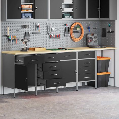 vidaXL Conjunto de armarios de trabajo con cajón 5 uds. Negro (1/5)