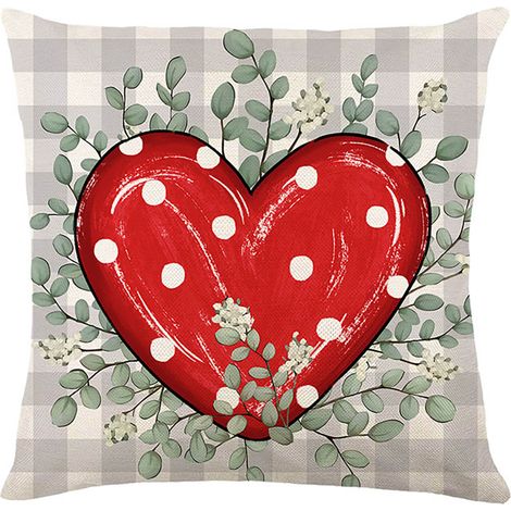 Housse De Coussin - Motif Coeur Et Lettres - 45 X 45 Cm - Décoration Intérieure Festive - 1 Pièce (1/5)
