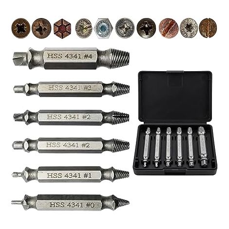 Kit Extracteurs De Vis Endommagées 6 Pièces HSS 4341 Avec Coffret, Extracteur De Vis Cassée Double Tête, Endommagé Vis Extracteurs Tourne À Gauche Pour Vis, Boulons Rouillés (1/5)