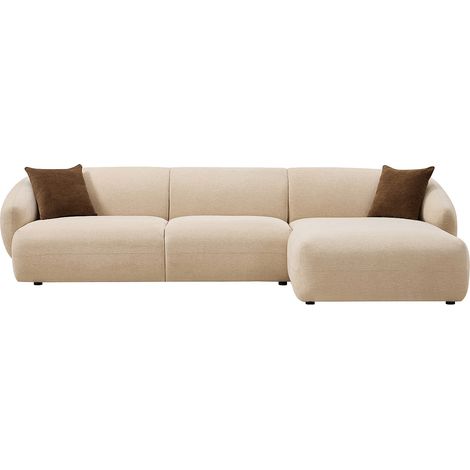 Canapé d'angle droit en tissu texturé beige MIBASTO (1/3)
