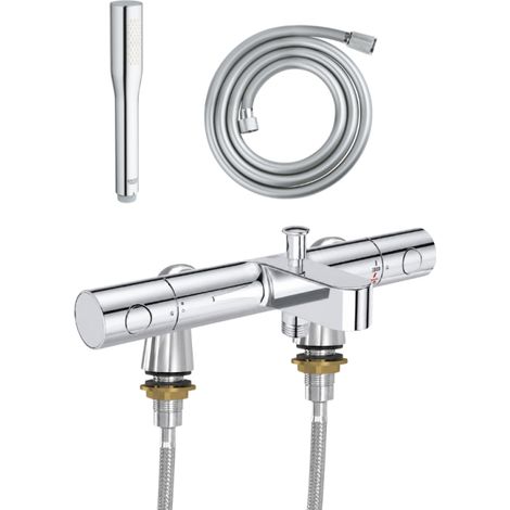 Mitigeur baignoire thermostatique GROHE Precision Get avec colonnettes Idro'Flex + Douchette 1 jet + Flexible (1/4)