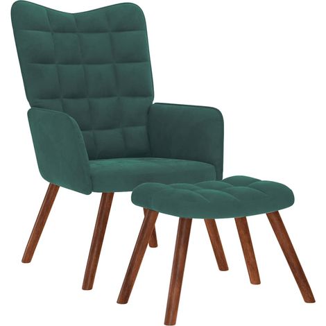 Poltrona Relax con Sgabello in Velluto Verde Scuro vidaXL (1/5)