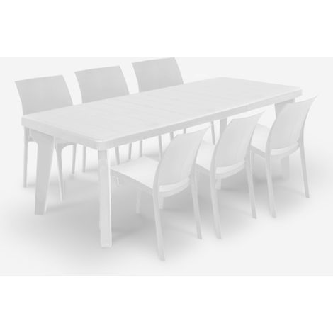 Table extensible 160-220cm + 6 chaises de jardin blanc Liri Light