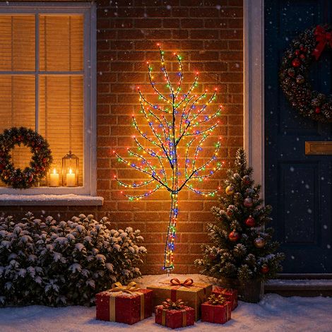 vidaXL Sapin de Noël mural à LED 150 cm 140 LED Multicolore Acier Noir (1/5)