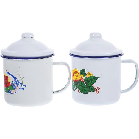 Lot de 2 tasses à thé en émail lisse de style chinois, récipients à boissons pour table à manger, porte-gobelets vintage (1/5)