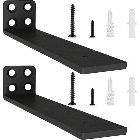 Lot de 2 Equerre Etagere Murale, Équerre Industrielle, Supports D'étagère Robustes, Support Étagère Mural en Métal Pour Étagères Ouvertes de Bricolage (Noir, 20 cm) (1/5)