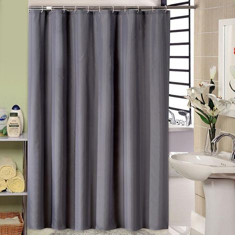 Rideau de Douche 180x200cm avec 12 Crochets, Séchage Rapide (Gris Anthracite), Lavable en Machine, Polyester Imperméable, Tissu Déperlant pour Salle de Bains (1/4)