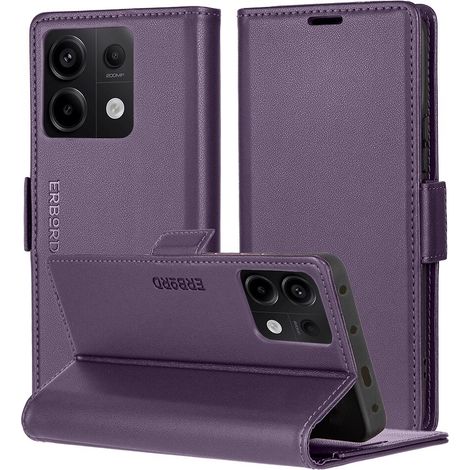 Custodia per Xiaomi Redmi Note 13 Pro 5G, cover a portafoglio lucida color litchi, viola (1/5)