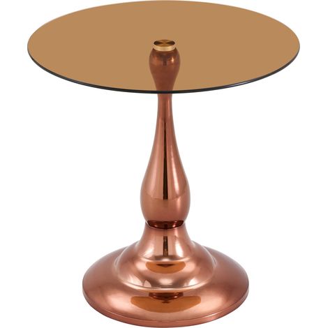 Tavolino rotondo in vetro temperato e metallo 50 cm marrone MODENUIT (1/5)
