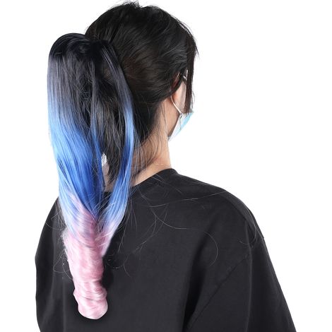 Dreifarbige Haarspange mit Farbverlauf, lockige Haarverlängerung, 55 cm langer Pferdeschwanz. (1/5)
