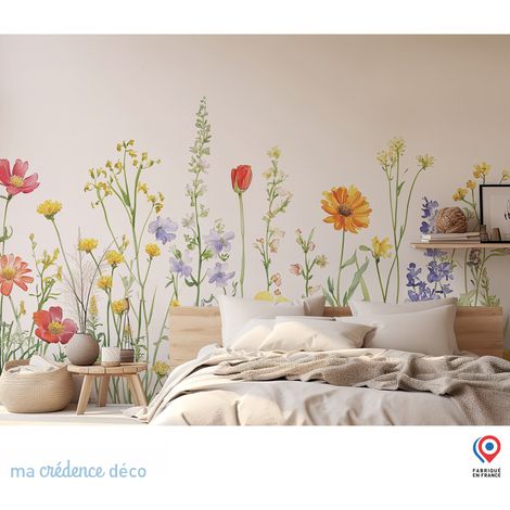 Papier peint : Dessin fleurs et aquarelle 3 - Intissé - L.200 x H.280 cm - Vert blanc (1/5)