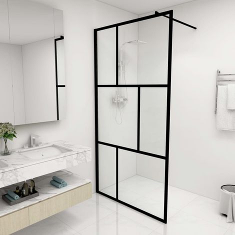 SKM Paroi de douche à l'italienne avec verre trempé Noir 100x195 cm (1/5)
