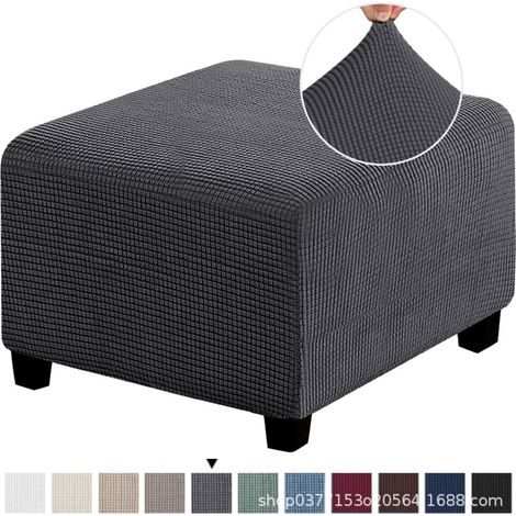 Housse de pouf extensible, protège-pouf avec rangement, housse ajustable pour ottoman, cache-pouf élastique, revêtement de repose-pieds, lot de 1, tissu durable, taille universelle (1/3)