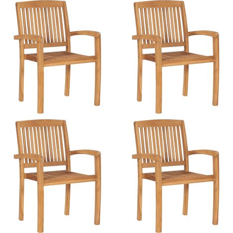 Lot de 4 Chaises de jardin et de camping empilables avec coussins, Chaises de relaxation, Teck solide OIB9741E (1/5)