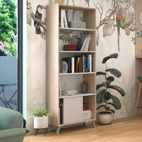 Bibliothèque Ara-184cm-4 étagères-gris clair/chêne