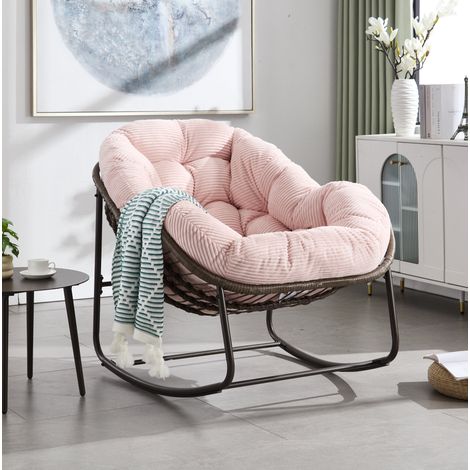 Fauteuil à bascule en rotin synthétique, 78 x 106 x 90 cm, rose, REDOM (1/5)