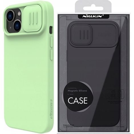 Custodia Nillkin CamShield in silicone setoso per iPhone 14 Plus con copri fotocamera, colore verde. (1/5)