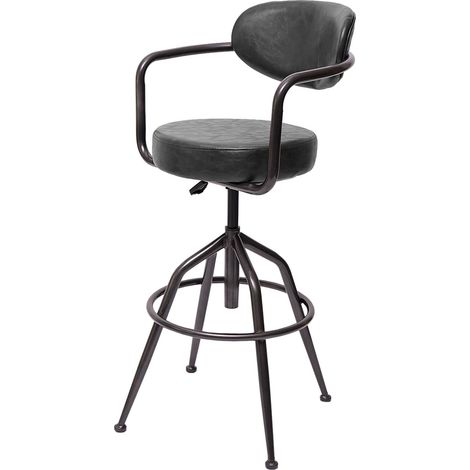 [NON UTILIZZATO] Sgabello design industriale elegante HHG-463f acciaio verniciato ecopelle grigio