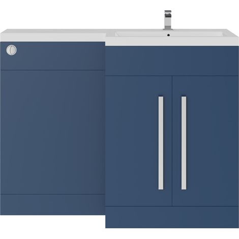 Bahtroom L Shape Vanity Unit RH Basin Sink Pre-Assembled Furniture Matt Navy Blue (1/5)