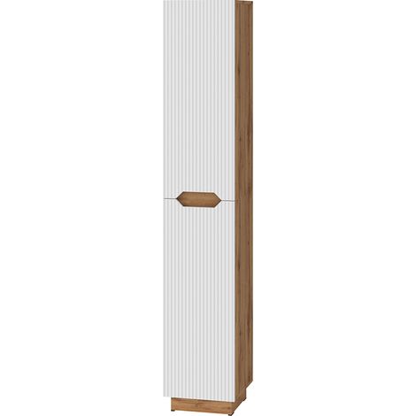 Armario de baño Lotta, Roble/rayas blancas, 33 x 186 cm con 2 puertas, Vicco (1/5)