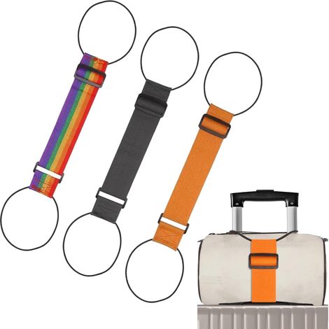 3 Pièces Elastic Fastening Belt for Luggage, Sangles de Fixation Élastiques pour Bagages, Sangles à Bagages Portables, Accessoire Portable pour Valise de Voyage(Arc-en-Ciel, Noir, Orange)