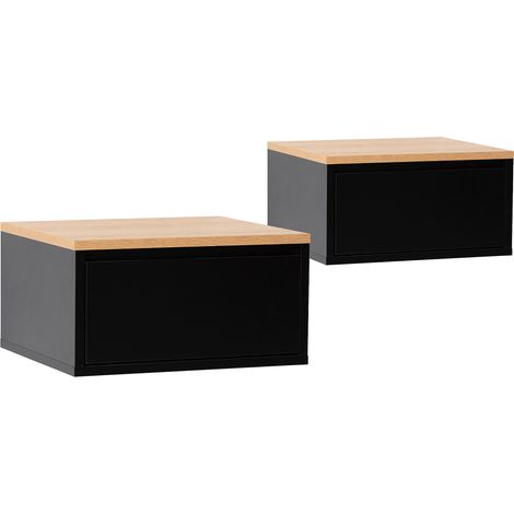 2er-Set Schwebende nachttische Desi 1 schublade Schwarz/Eiche