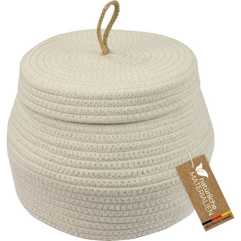 HMF Aufbewahrungskorb Badezimmer rund, Korb mit Deckel aus Baumwolle, Hoch, 25,5 x 19 cm, Creme