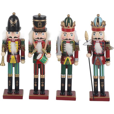 4 Soldats en Bois Casse-Noisette de Noël 30cm avec Support, Décoration de Fête Cadeau Festif (1/5)