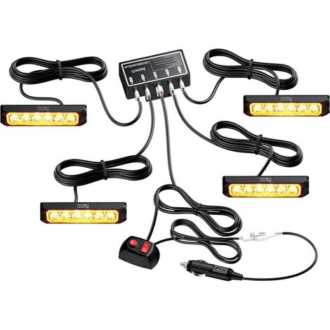 Set mit 4 Blitzleuchten mit je 6 LEDs – 8 Blitzmodi – IP65 wasserdicht – 12V/24V für Anhänger, Lkw und Wohnmobile – Schnelle Installation – 6 LEDs (1/5)