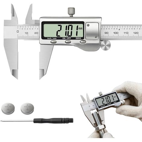 Pied à Coulisse Numérique Haute Précision 150 mm Acier Inox avec Écran LCD Large Affichage Conversion mm/pouce Précision 0,01 mm Outil de Mesure Professionnel pour Bricolage Atelier Argent (1/5)