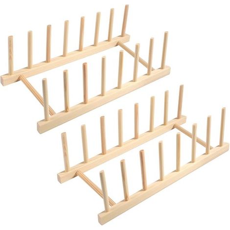 Juego de soportes de madera para platos - Madera de pino sostenible - 2 piezas (1/5)