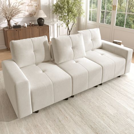 213 cm 3sitziges modulares Sofa zum Sitzen und Liegen, mit Schlaffunktion, großzügige Sitztiefe von bis zu 68 cm, verstellbare Sitztiefe, ChenilleStoff, kompaktes gerades Sofa