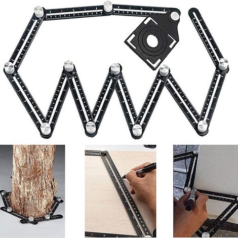Righello di misurazione multi-angolo per piastrelle - Strumento angolare nero - Modello angolare in lega di alluminio - Strumenti a 12 lati - Adatto per la lavorazione del legno, piastrelle di ceramic (1/5)