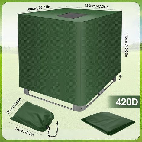 Copertura protettiva per IBC da 1000 litri in tessuto 420D con chiusura a cerniera e velcro, resistente ai raggi UV e alla polvere, per serbatoi d'acqua, dimensioni 120x100x116 cm, colore verde - ALTR (1/3)