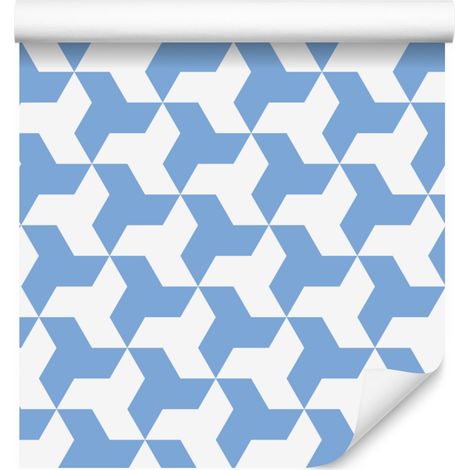 Papel pintado geométrico azul celeste para salón y dormitorio, 50x1000 cm. (1/5)
