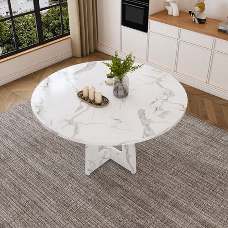 Mesa de comedor redonda de 120x76 cm para 4 a 6 personas, patas antideslizantes ajustables, MDF decorativo - blanco (1/5)