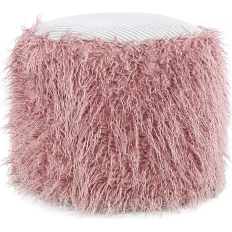 Pouf Rond Imitation Fourrure "Bobtail" 45cm Rose (1/3)
