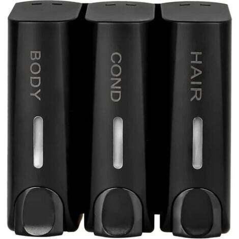 Matte black wall-mounted soap dispenser – Set of 3 – ABS plastic – Dimensions 20x21.5x7.5 cm – Capacity 350 ml per dispenser (1/5)