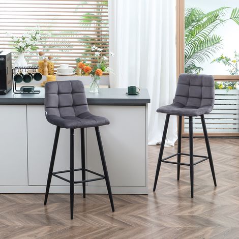Set di 2 sgabelli da bar in poliestere grigio con schienale curvo, seduta imbottita, 42 x 47 x 105 cm (1/5)