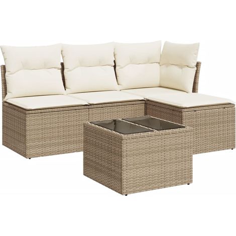 Salon de jardin avec coussins 5 pcs beige résine tressée (1/3)