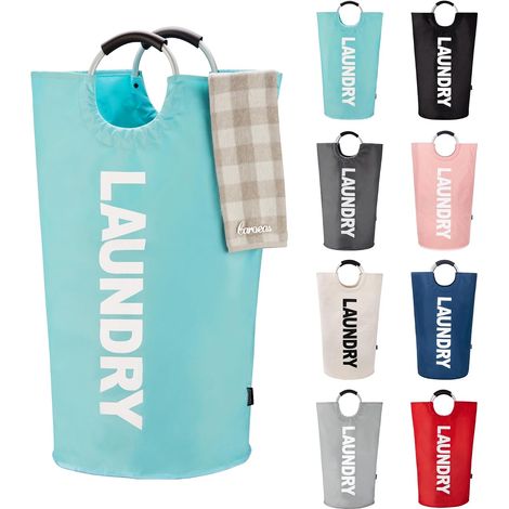 90L Large Capacity Laundry Basket, Foldable Laundry Bag with Padded Handles, Laundry Hamper, Ideal for Storing and Transporting Clothes, Light Blue (1/5)