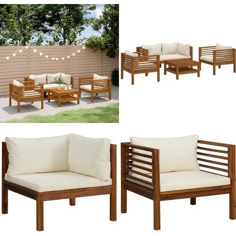 Salon de jardin 5 pcs avec coussin crème Bois d'acacia solide - salon de jardin - salon de jardin en bois - Home & Living (1/5)