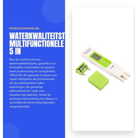 Dailygoods Tester multifunzione 5 in 1 per la qualità dell'acqua: affidabile e preciso, dimensioni compatte per acquari e piscine, veloce... (1/5)