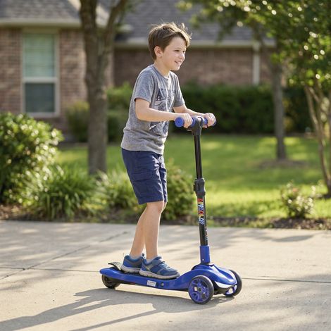 Trottinette électrique enfant dès 6 ans, 3 roues pliable, démarrage sans poussée, vitesse max 8 km/h, 64 x 29 x 83 cm, bleu (1/5)