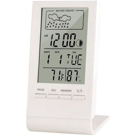 Station météo sans Fil, Thermomètre Hygromètre Baromètre Intérieur Extérieur, Horloge Numérique Réveil avec capteur extérieur Affichage Heure Date Jour Phase de Lune(Blanc)