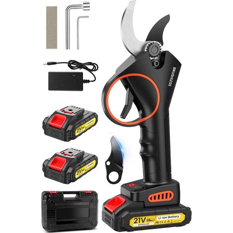 Secateur Electrique Sans Fil, 33MM 4000mAh Secateur à Batterie, 800W Motor Sans Balais, 2 batteries de 2.0 Ah (1/5)