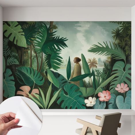 Papier peint autocollant adhésif décoratif avec motifs pour salon et chambre a motif Jungle exotique 152x104 cm (1/5)