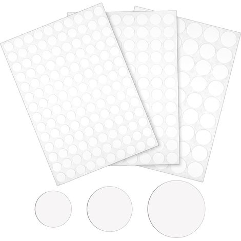 Lot de 480 cache-vis autocollants blancs, diamètres 10 mm, 15 mm et 20 mm, autocollants anti-poussière pour trous de vis, adaptés aux bureaux, meubles muraux et meubles d’intérieur (1/5)